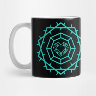 The love of God is inside a diamond, bordered with a crown of thorns Mug